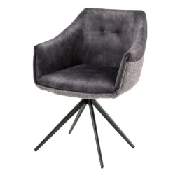 Wohnen Esstisch-Sessel in Dunkelgrau Material-Mix - Chiak