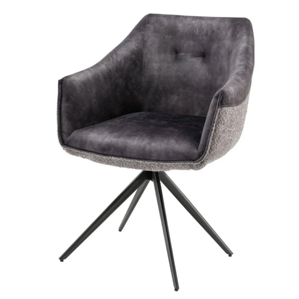 Wohnen Esstisch-Sessel in Dunkelgrau Material-Mix - Chiak