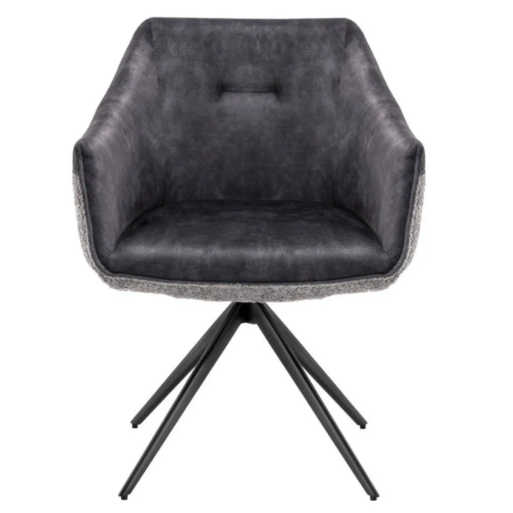 Wohnen Esstisch-Sessel in Dunkelgrau Material-Mix - Chiak