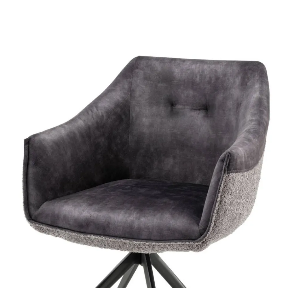 Wohnen Esstisch-Sessel in Dunkelgrau Material-Mix - Chiak
