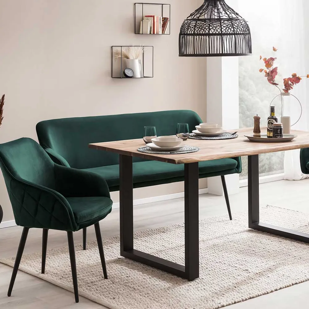 Wohnen Küchenbänke|Esszimmerbänke*Esszimmer Bank in Dunkelgrün Samt - Laruis