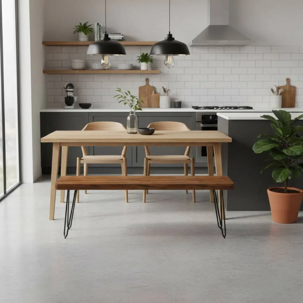 Wohnen Küchenbänke|Esszimmerbänke*Esszimmer Holzbank aus Sheesham massiv Tohema mit Metall Gestell