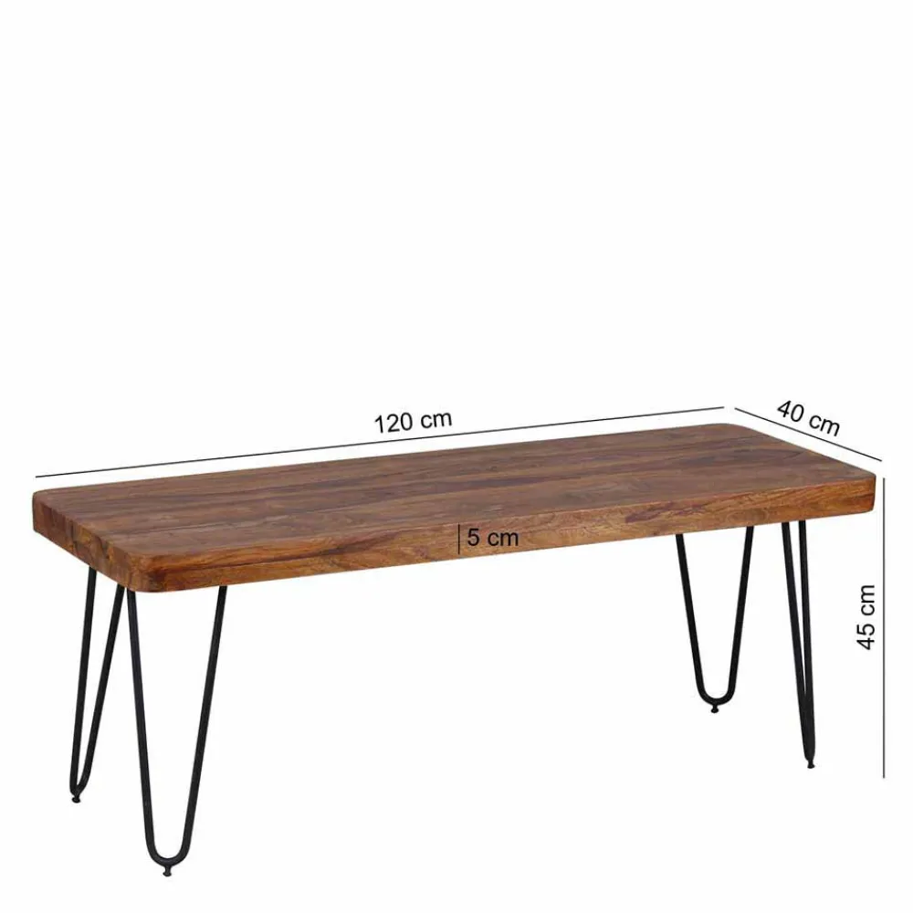 Wohnen Küchenbänke|Esszimmerbänke*Esszimmer Holzbank aus Sheesham massiv Tohema mit Metall Gestell