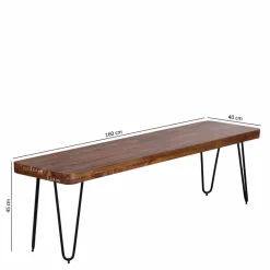 Wohnen Küchenbänke|Esszimmerbänke*Esszimmer Holzbank aus Sheesham massiv Tohema mit Metall Gestell