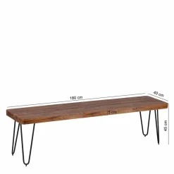 Wohnen Küchenbänke|Esszimmerbänke*Esszimmer Holzbank aus Sheesham massiv Tohema mit Metall Gestell