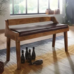 Wohnen Küchenbänke|Esszimmerbänke*Esszimmer Holzbank mit Lehne & Ledersitz - Zimoni