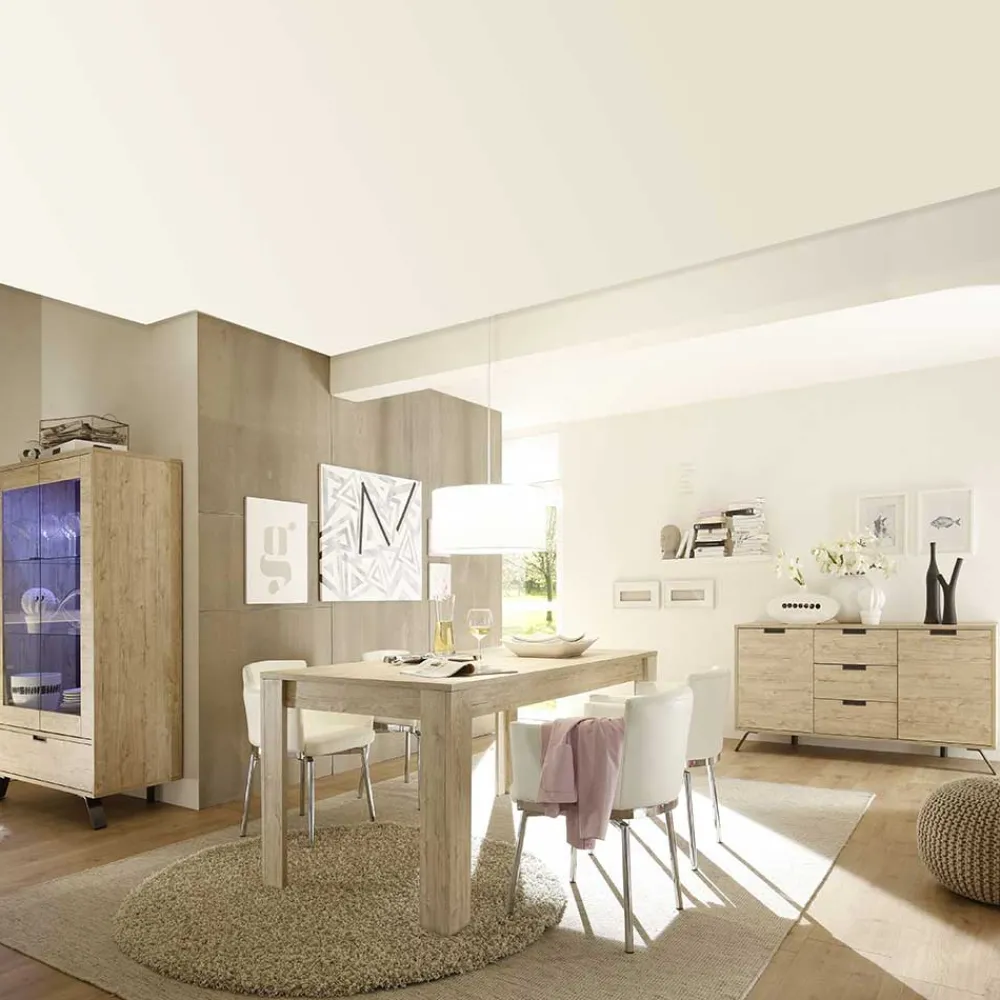 Wohnen Esszimmer Möbel Set in Eiche - Rodonda (dreiteilig)