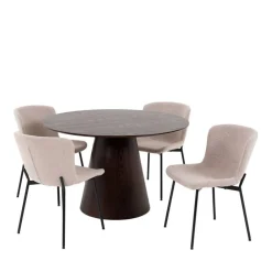 Wohnen Braune Möbel|Skandinavische Möbel*Esszimmer Möbelset mit rundem Tisch - Crystono (fünfteilig)