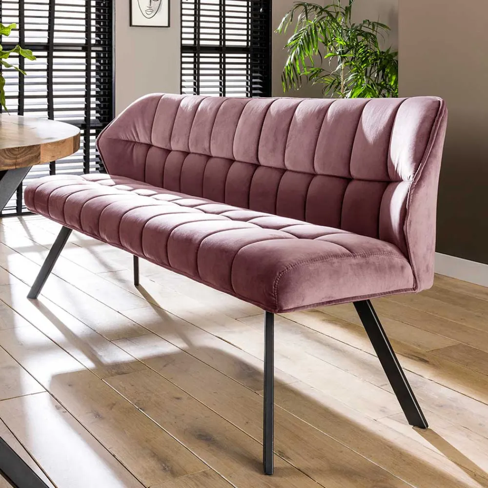 Wohnen Esszimmer Polsterbank in Rosa Samt - Miobelda