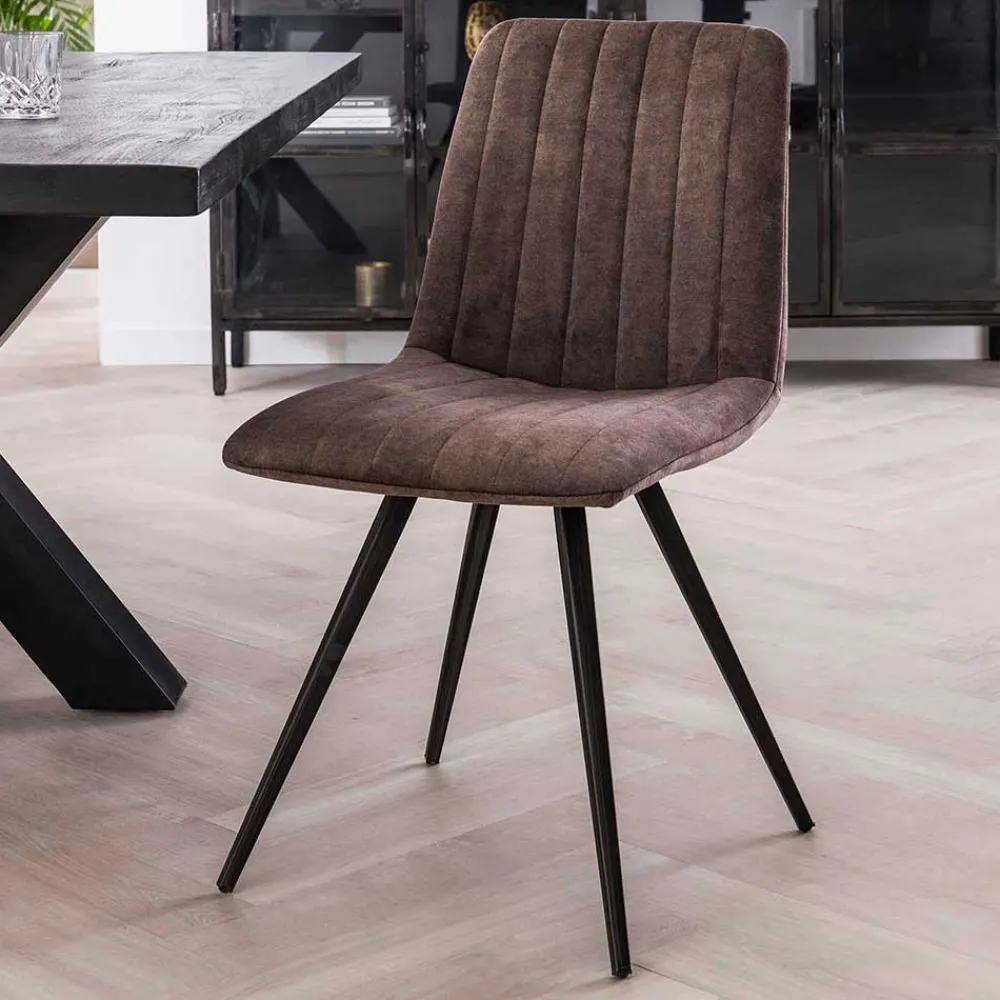 Wohnen Schwarze Möbel|Küchenstühle*Esszimmer Retrostühle in Taupe Samt - Ansga (4er Set)