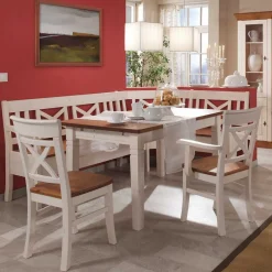 Wohnen Küchen-Essgruppen|Essgruppen*Esszimmer Sitzecke Barlad in Weiß Bernstein (vierteilig)