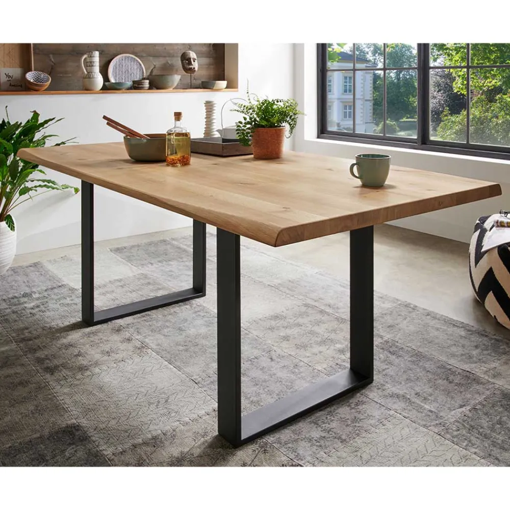 Wohnen Schwarze Möbel|Naturholzmöbel*Esszimmer Tisch mit Holzplatte aus Wildeiche - Rouven