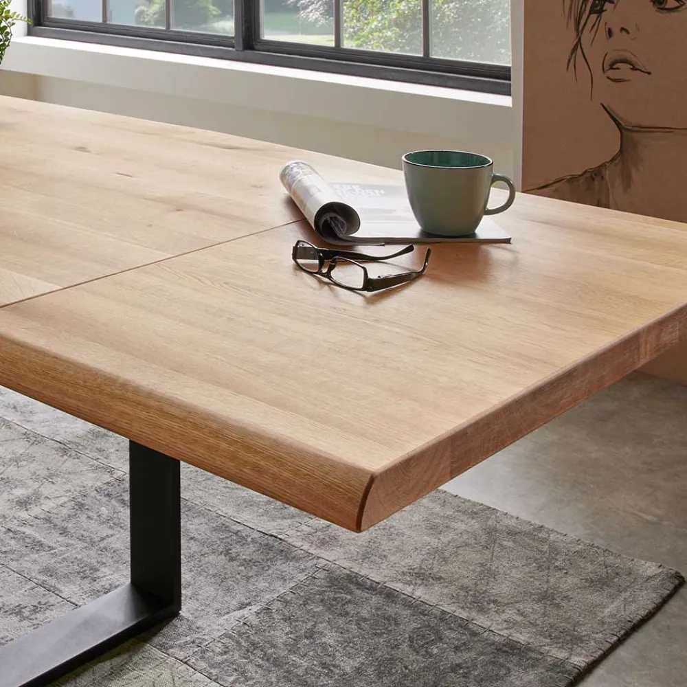 Wohnen Schwarze Möbel|Naturholzmöbel*Esszimmer Tisch mit Holzplatte aus Wildeiche - Rouven