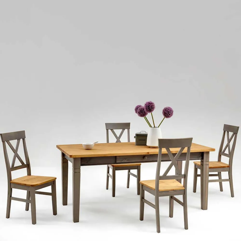 Wohnen Esszimmergruppe Jytte in Grau Kiefer massiv (fünfteilig)