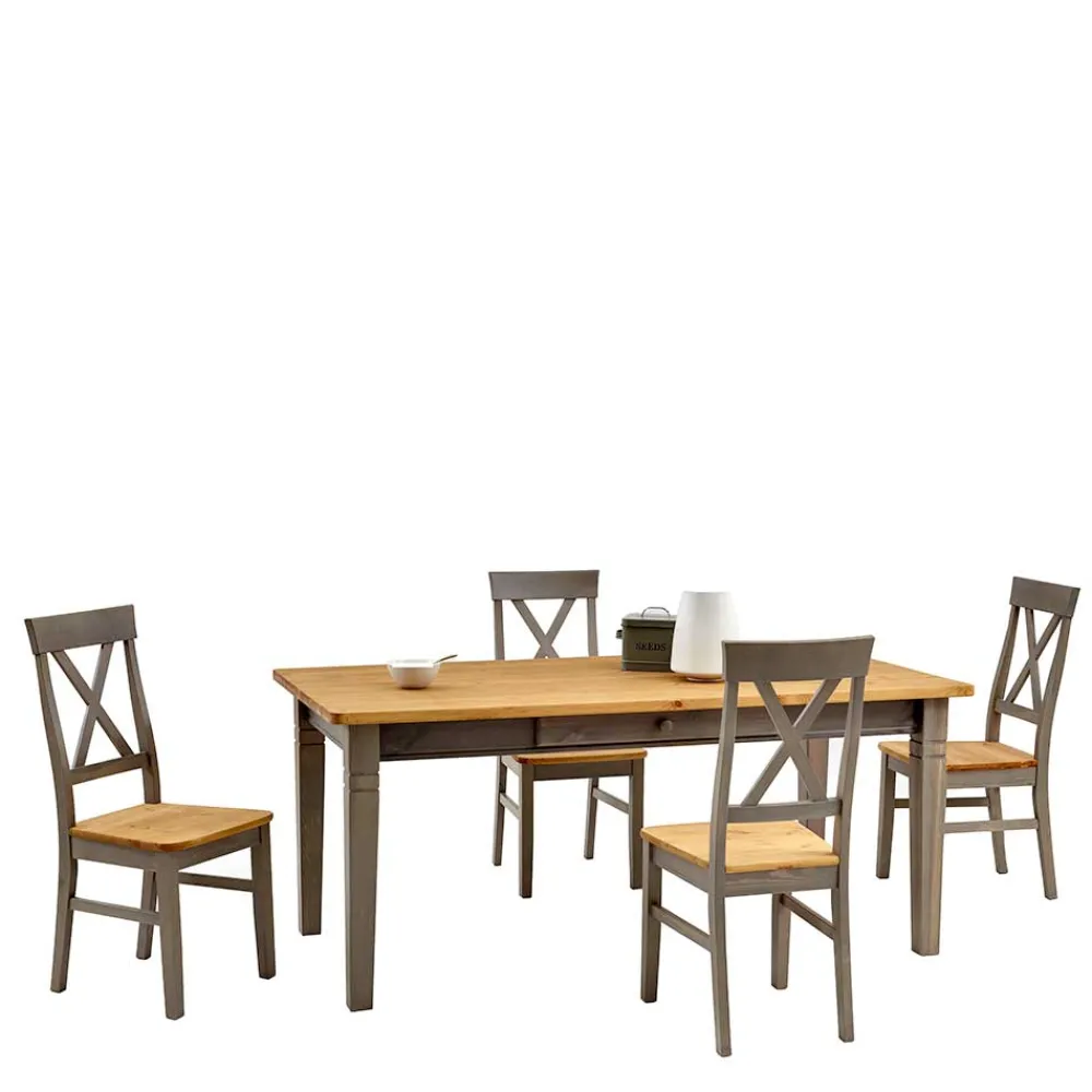 Wohnen Esszimmergruppe Jytte in Grau Kiefer massiv (fünfteilig)