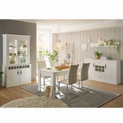 Wohnen Esszimmer Komplett*Esszimmermöbel Kombi in weißer Holzoptik Pinie - Liancos (vierteilig)