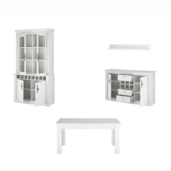 Wohnen Esszimmer Komplett*Esszimmermöbel Kombi in weißer Holzoptik Pinie - Liancos (vierteilig)