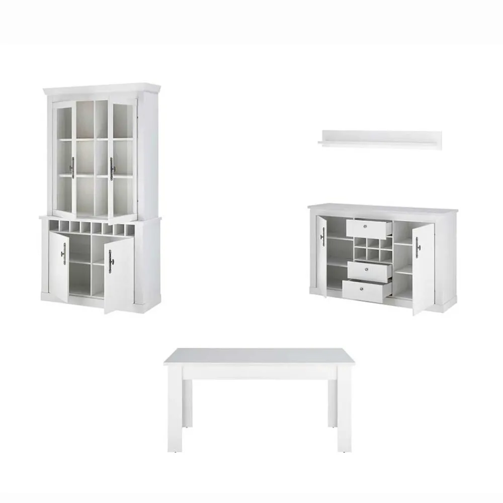 Wohnen Esszimmer Komplett*Esszimmermöbel Kombi in weißer Holzoptik Pinie - Liancos (vierteilig)