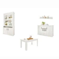 Wohnen Esszimmer Komplett*Esszimmermöbel Kombi in weißer Holzoptik Pinie - Liancos (vierteilig)