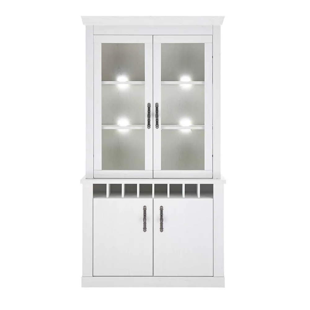 Wohnen Esszimmer Komplett*Esszimmermöbel Kombi in weißer Holzoptik Pinie - Liancos (vierteilig)