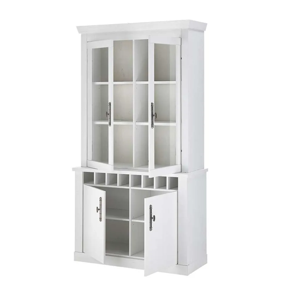 Wohnen Esszimmer Komplett*Esszimmermöbel Kombi in weißer Holzoptik Pinie - Liancos (vierteilig)