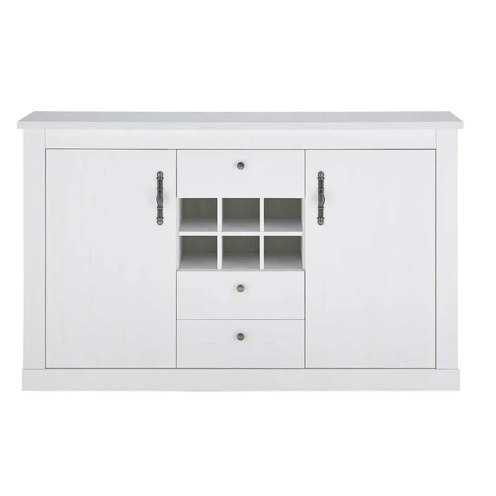 Wohnen Esszimmer Komplett*Esszimmermöbel Kombi in weißer Holzoptik Pinie - Liancos (vierteilig)