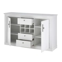 Wohnen Esszimmer Komplett*Esszimmermöbel Kombi in weißer Holzoptik Pinie - Liancos (vierteilig)