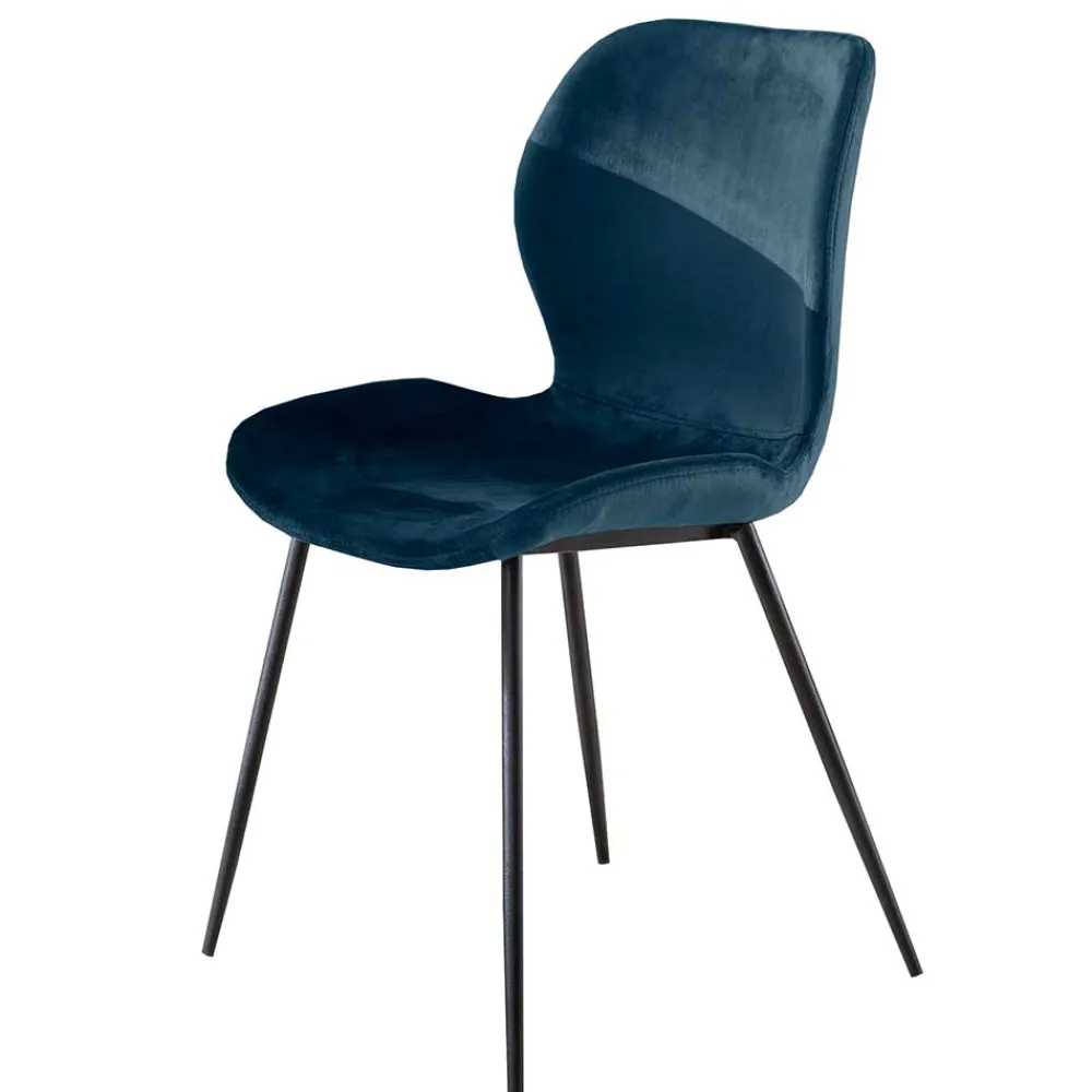 Wohnen Esszimmerstuhl in Blau Samtbezug - Borgio (4er Set)