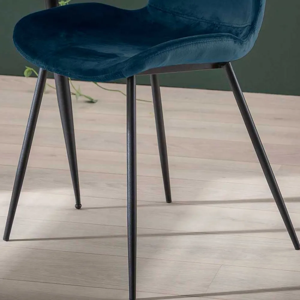 Wohnen Esszimmerstuhl in Blau Samtbezug - Borgio (4er Set)