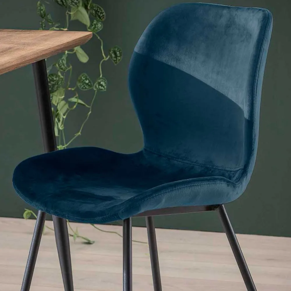 Wohnen Esszimmerstuhl in Blau Samtbezug - Borgio (4er Set)