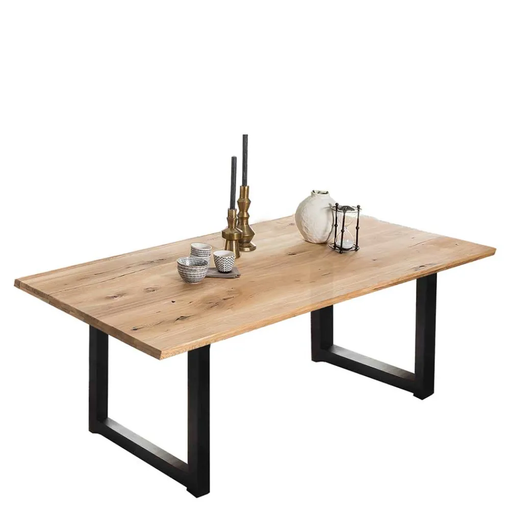 Wohnen Esszimmertisch aus Wildeiche mit Metallbeinen - Rasita