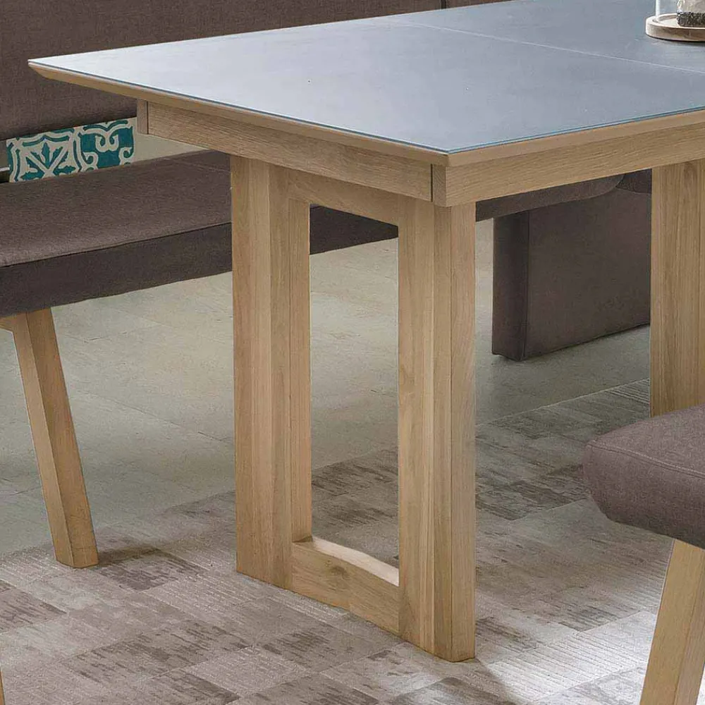 Wohnen Esszimmertisch in Eiche Natur mit Glasplatte Grau Damian diverse Varianten