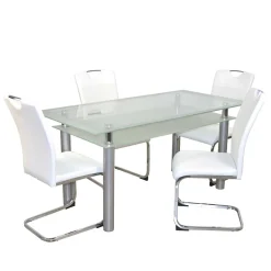 Wohnen Esszimmertisch mit Glasplatte & Stühle - Chepter (fünfteilig)