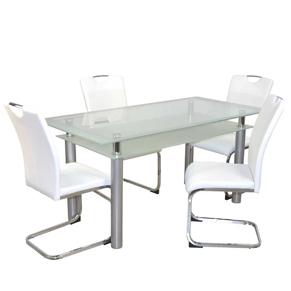 Wohnen Esszimmertisch mit Glasplatte & Stühle - Chepter (fünfteilig)