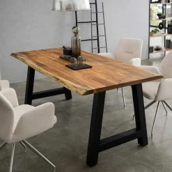 Wohnen Schwarze Möbel|Naturholzmöbel*Esszimmertisch mit Naturkante und A-Design-Gestell - Viradossa