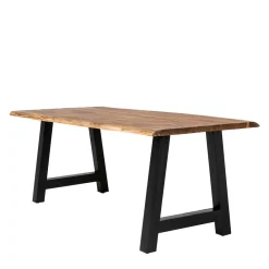 Wohnen Schwarze Möbel|Naturholzmöbel*Esszimmertisch mit Naturkante und A-Design-Gestell - Viradossa