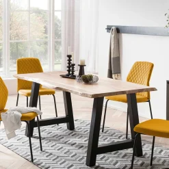 Wohnen Schwarze Möbel|Naturholzmöbel*Esszimmertisch mit Naturkante und A-Design-Gestell - Viradossa