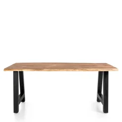 Wohnen Schwarze Möbel|Naturholzmöbel*Esszimmertisch mit Naturkante und A-Design-Gestell - Viradossa