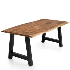 Wohnen Schwarze Möbel|Naturholzmöbel*Esszimmertisch mit Naturkante und A-Design-Gestell - Viradossa
