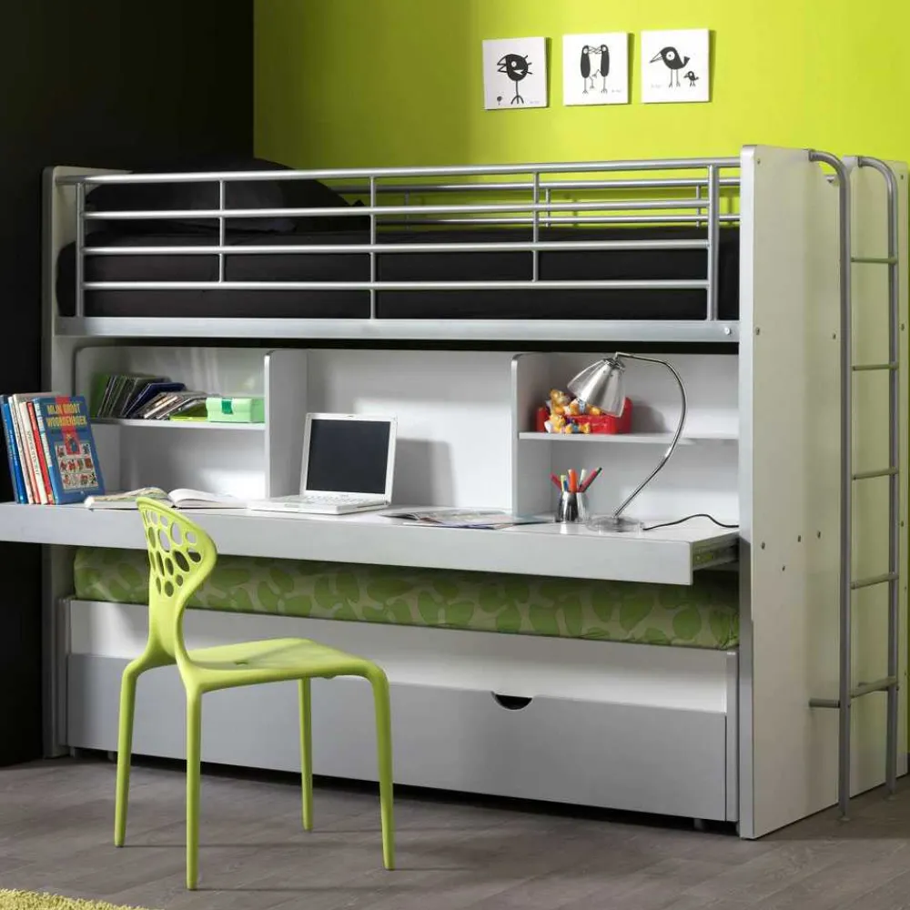 Kinder Wohnen Etagenbett Boro in Weiß-Grau