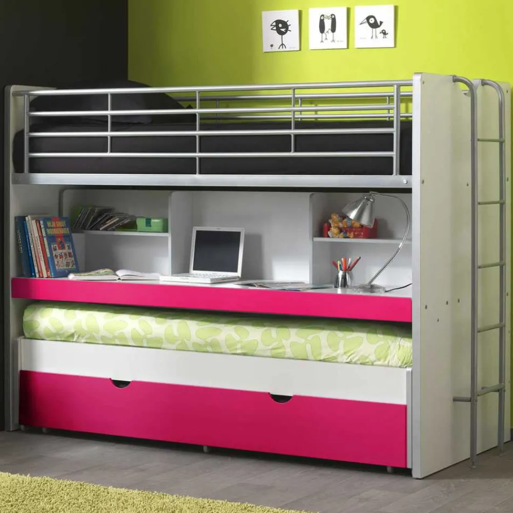 Wohnen Kinderbetten|Kindermöbel*Etagenbett Nina in Weiß-Pink