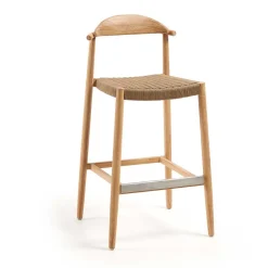 Wohnen Rattanmöbel*Eukalyptusholz Barstuhl mit Kordel Geflecht - Hajana