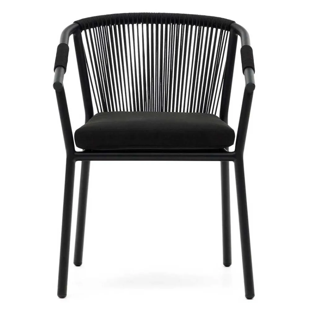 Wohnen Rattanmöbel|Metall-Gartenmöbel*Extravagante Gartenstühle in Schwarz - Onna (4er Set)