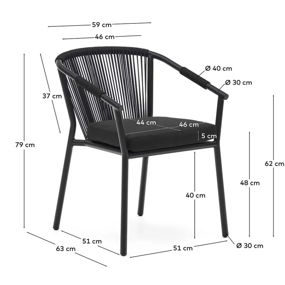 Wohnen Rattanmöbel|Metall-Gartenmöbel*Extravagante Gartenstühle in Schwarz - Onna (4er Set)