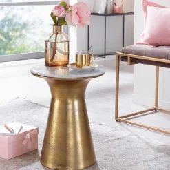 Wohnen Extravaganter Beistelltisch mit Marmorplatte Weiß - Riovara