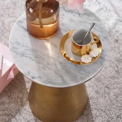 Wohnen Extravaganter Beistelltisch mit Marmorplatte Weiß - Riovara