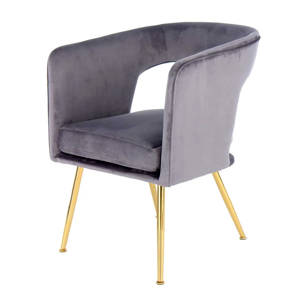 Wohnen Retro Möbel*Extravaganter Samt Tischsessel in Grau & Gold - Ilfred