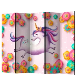Kinder Wohnen Faltbarer Paravent mit Einhorn & Blumen Motiv - Odangelo