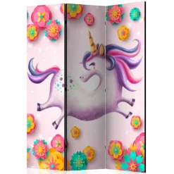 Kinder Wohnen Faltbarer Paravent mit Einhorn & Blumen Motiv - Odangelo