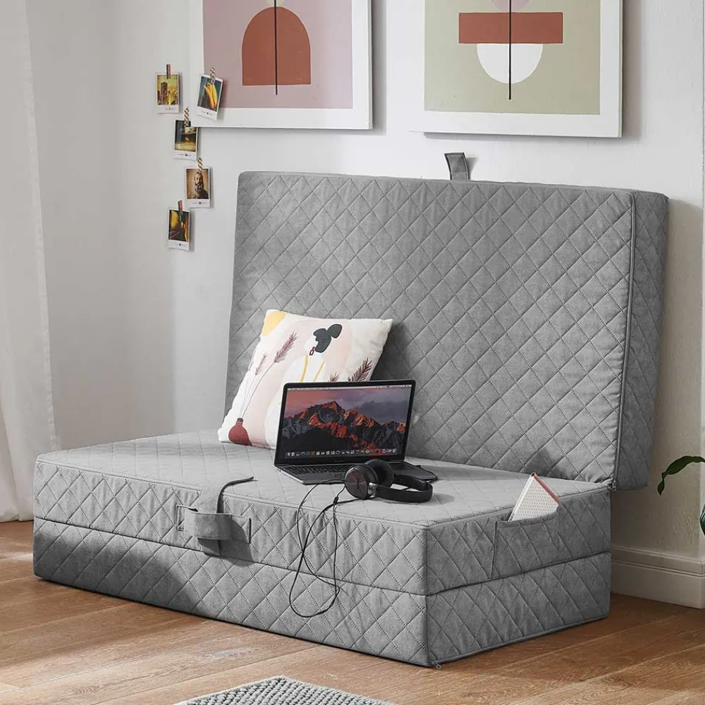 Wohnen Faltmatratze Polsterhocker in Grau Stoff - Samba